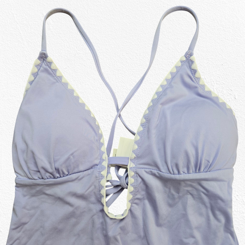 Lucky‎ Brand Lavender Purple Shell Plunge V Neck One Piece Swimsuit Size Medium - Picture 4 of 12
